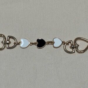 Unbranded Gold Tone Heart Link Keychain with Black and White Enamel Hearts
